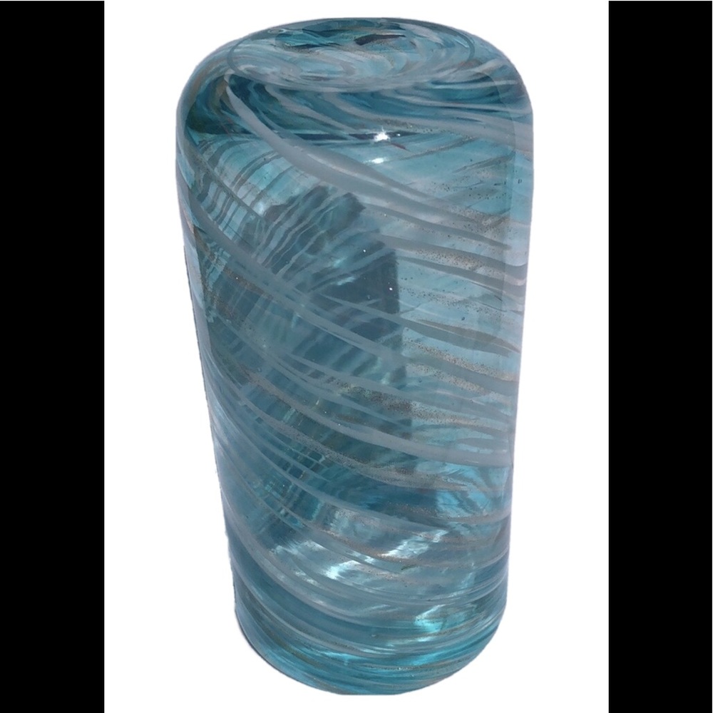 Teal and metallic swirl handblown Glass Vase Decor - Picture 3 of 6